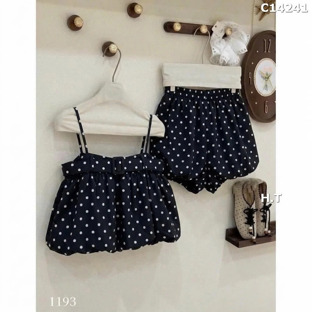 (Sẵn Hỏa Tốc) Set Bộ Đũi Bi Áo 2 Dây Bí Phồng Kèm Đai Mix Quần Bí Phồng 2 Lớp - Set đôi Mẹ Và Con Gái