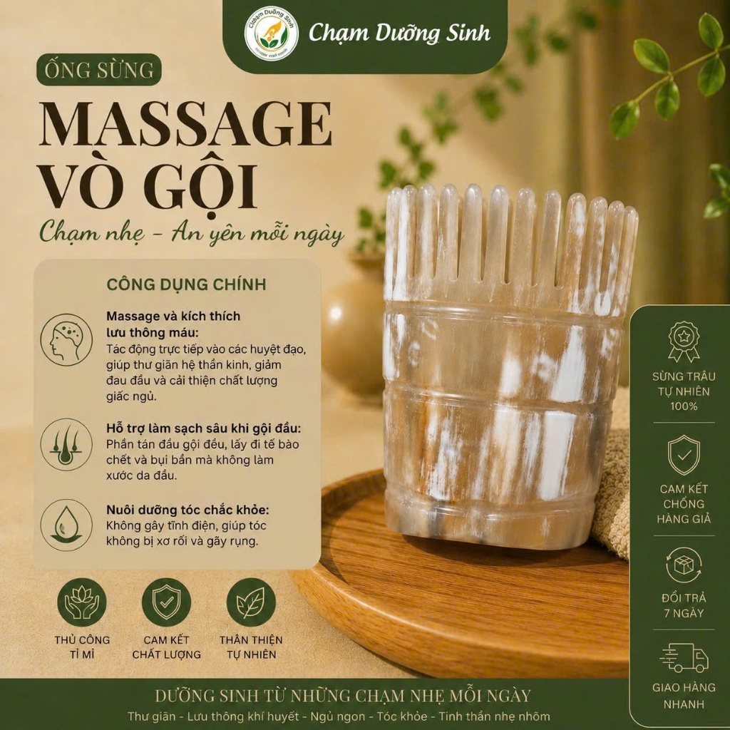 ỐNG SỪNG MASSAGE VÒ GỘI GIẢM ĐAU ĐẦU LƯU THÔNG KHÍ HUYẾT DƯỠNG SINH ĐÔNG Y