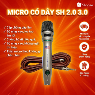 Micro Có Dây SH 2.0 3,0 Dây Dài 5m, độ nhạy cao không bị chập chờn ngắt sóng.