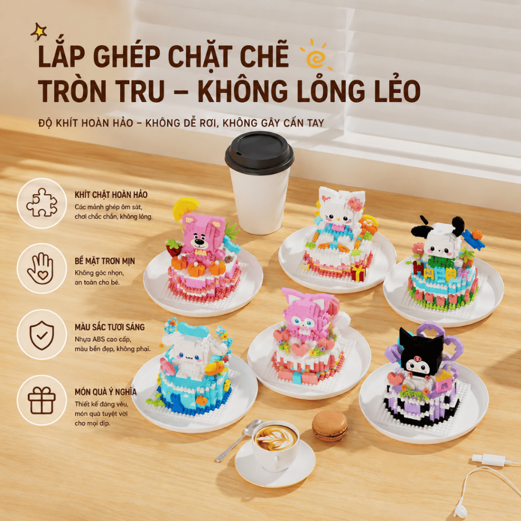 Bộ Lắp Ghép Nhân Vật Bánh Kem Mini, Mô Hình Khối Xếp Hình Trang Trí Để Bàn, Nhiều Mẫu Dễ Thương
