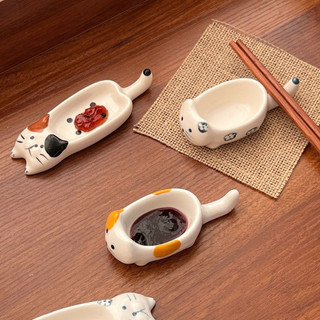 Khay Đựng Nước Chấm Hình Mèo Kèm GÁc Đũa Bằng Sứ Phong Cách Nhật Bản - Chén Đựng Nước Chấm Mini HÌnh Mèo Dễ Thương