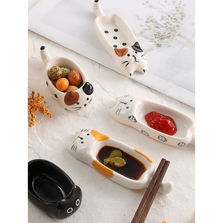 Khay Đựng Nước Chấm Hình Mèo Kèm GÁc Đũa Bằng Sứ Phong Cách Nhật Bản - Chén Đựng Nước Chấm Mini HÌnh Mèo Dễ Thương