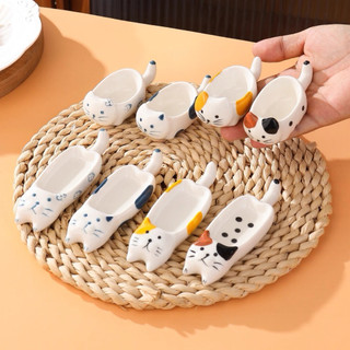 Khay Đựng Nước Chấm Hình Mèo Kèm GÁc Đũa Bằng Sứ Phong Cách Nhật Bản - Chén Đựng Nước Chấm Mini HÌnh Mèo Dễ Thương