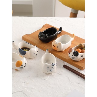 Khay Đựng Nước Chấm Hình Mèo Kèm GÁc Đũa Bằng Sứ Phong Cách Nhật Bản - Chén Đựng Nước Chấm Mini HÌnh Mèo Dễ Thương