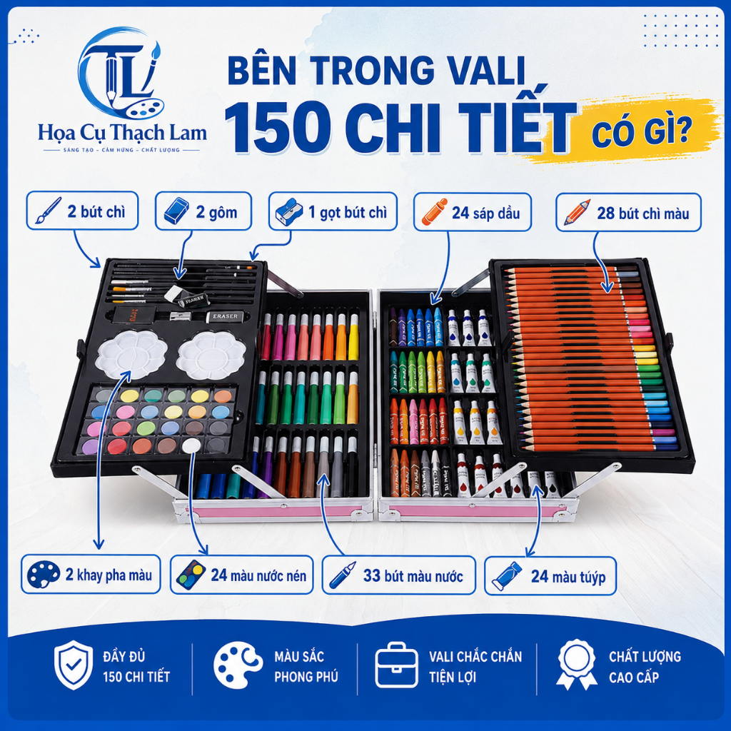 [Cào là có quà]Bộ Bút Màu Size Lớn 150/ 208 Món Kèm Bảng Vẽ Cho Bé Thỏa Sức Sáng Tạo