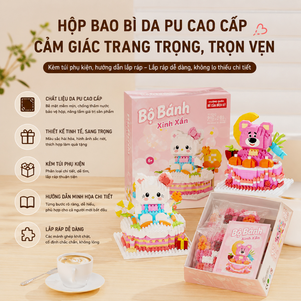 Bộ Lắp Ghép Nhân Vật Bánh Kem Mini, Mô Hình Khối Xếp Hình Trang Trí Để Bàn, Nhiều Mẫu Dễ Thương