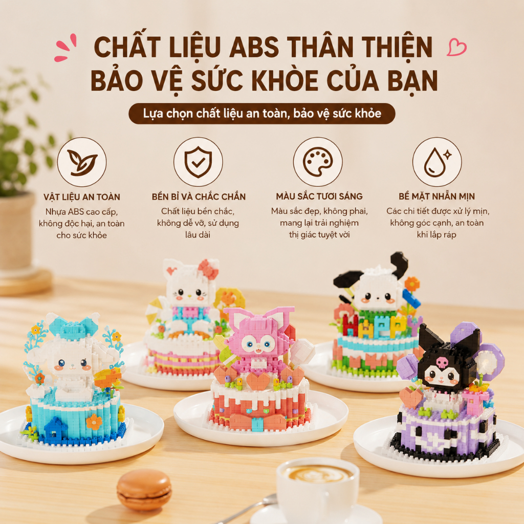Bộ Lắp Ghép Nhân Vật Bánh Kem Mini, Mô Hình Khối Xếp Hình Trang Trí Để Bàn, Nhiều Mẫu Dễ Thương