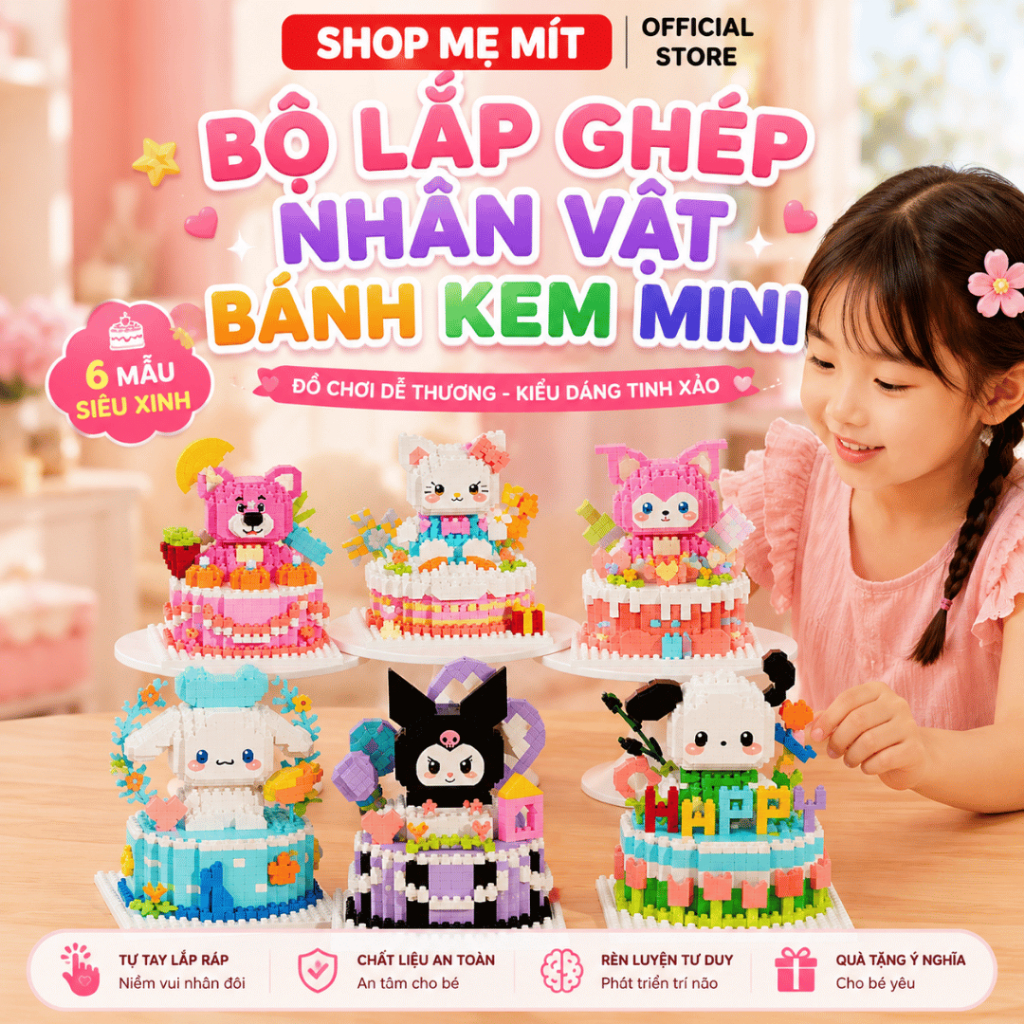 Bộ Lắp Ghép Nhân Vật Bánh Kem Mini, Mô Hình Khối Xếp Hình Trang Trí Để Bàn, Nhiều Mẫu Dễ Thương