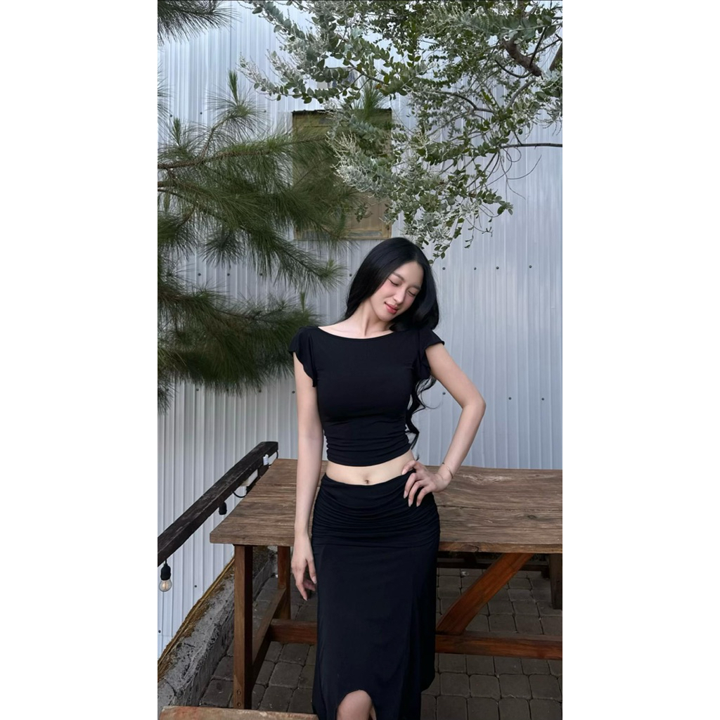 (Có Bigsize)Set thun chân váy lửng + áo cổ thuyển trẻ trung