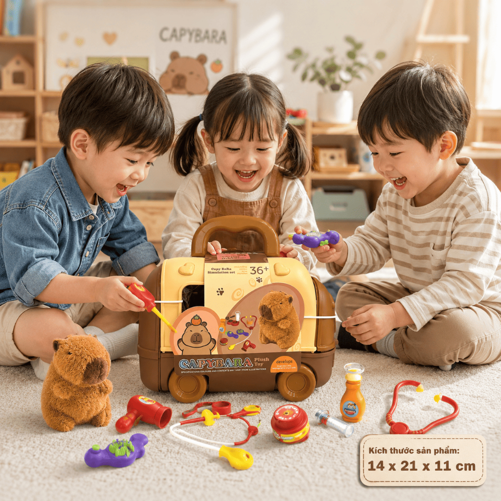 Bộ Đồ Chơi Bác Sĩ Thú Cưng Capybara Vali Kéo Kèm Gấu Bông Đồ Chơi Nhập Vai Cho Bé