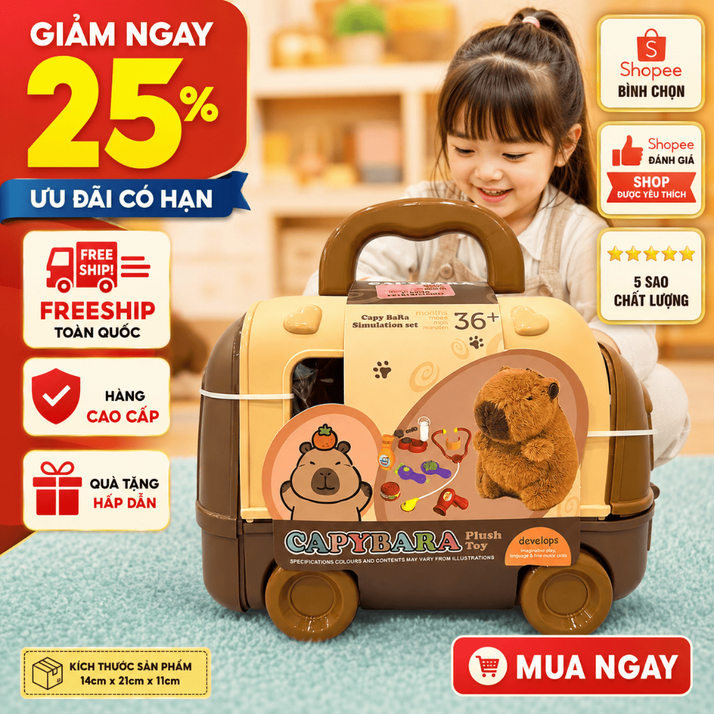 Bộ Đồ Chơi Bác Sĩ Thú Cưng Capybara Vali Kéo Kèm Gấu Bông Đồ Chơi Nhập Vai Cho Bé