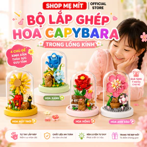 Bộ Lắp Ghép Hoa Capybara Trong Lồng Kính Mini, Mô Hình Hoa Trang Trí Để Bàn, Quà Tặng Dễ Thương