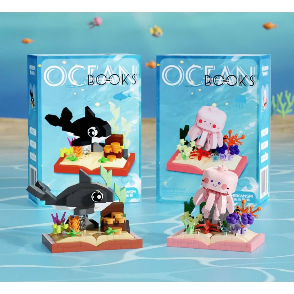 Bộ Lắp Ghép Đại Dương Mini Ocean Books, Mô Hình Sinh Vật Biển Để Bàn, Đồ Chơi Xếp Hình Mini