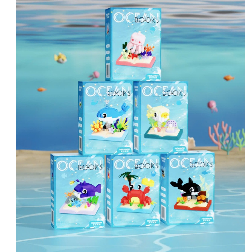 Bộ Lắp Ghép Đại Dương Mini Ocean Books, Mô Hình Sinh Vật Biển Để Bàn, Đồ Chơi Xếp Hình Mini