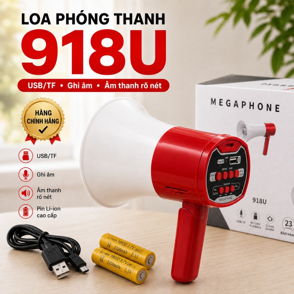 Loa Phóng Thanh 918U Chính Hãng, Túc Ếch, Bán Hàng Rong, Thu Âm Phát Lại, Hỗ Trợ Thẻ Nhớ TF/USB 1PIN/2PIN