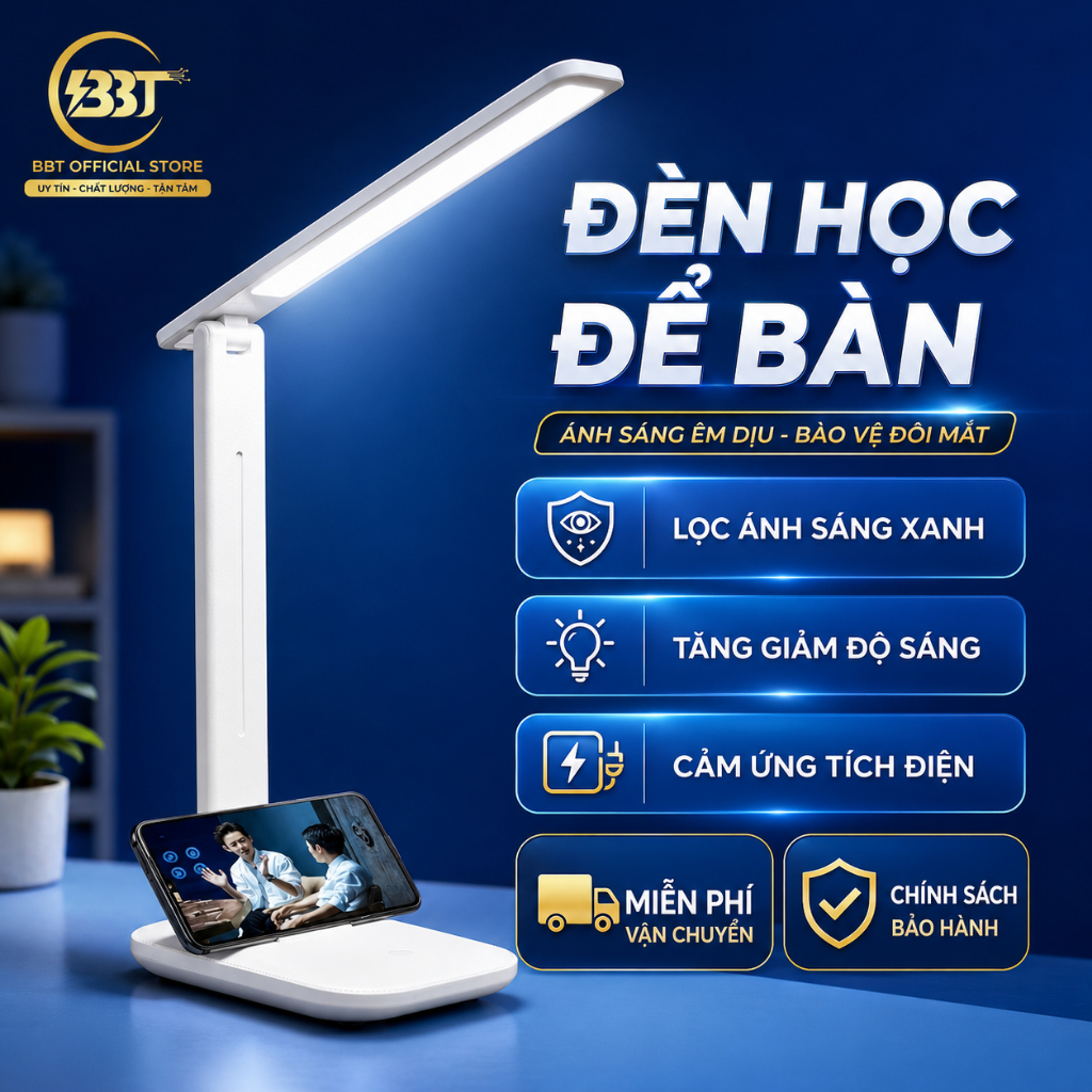 Đèn học để bàn chống cận , đèn bàn học làm việc đọc sách có tích điện 3 chế độ ánh sáng bảo vệ mắt
