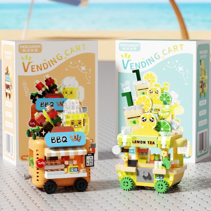 Bộ Lắp Ghép Xe Bán Hàng Mini DIY, Mô Hình Xe Đồ Ăn Vặt Để Bàn, Đồ Chơi Xếp Hình Mini 6 Mẫu