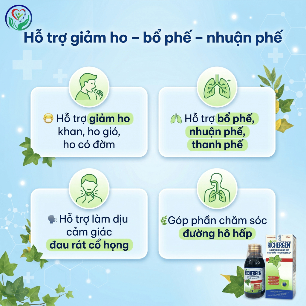 Siro ho Richergen 125ml hỗ trợ giảm ho khan, ho có đờm, bổ phế