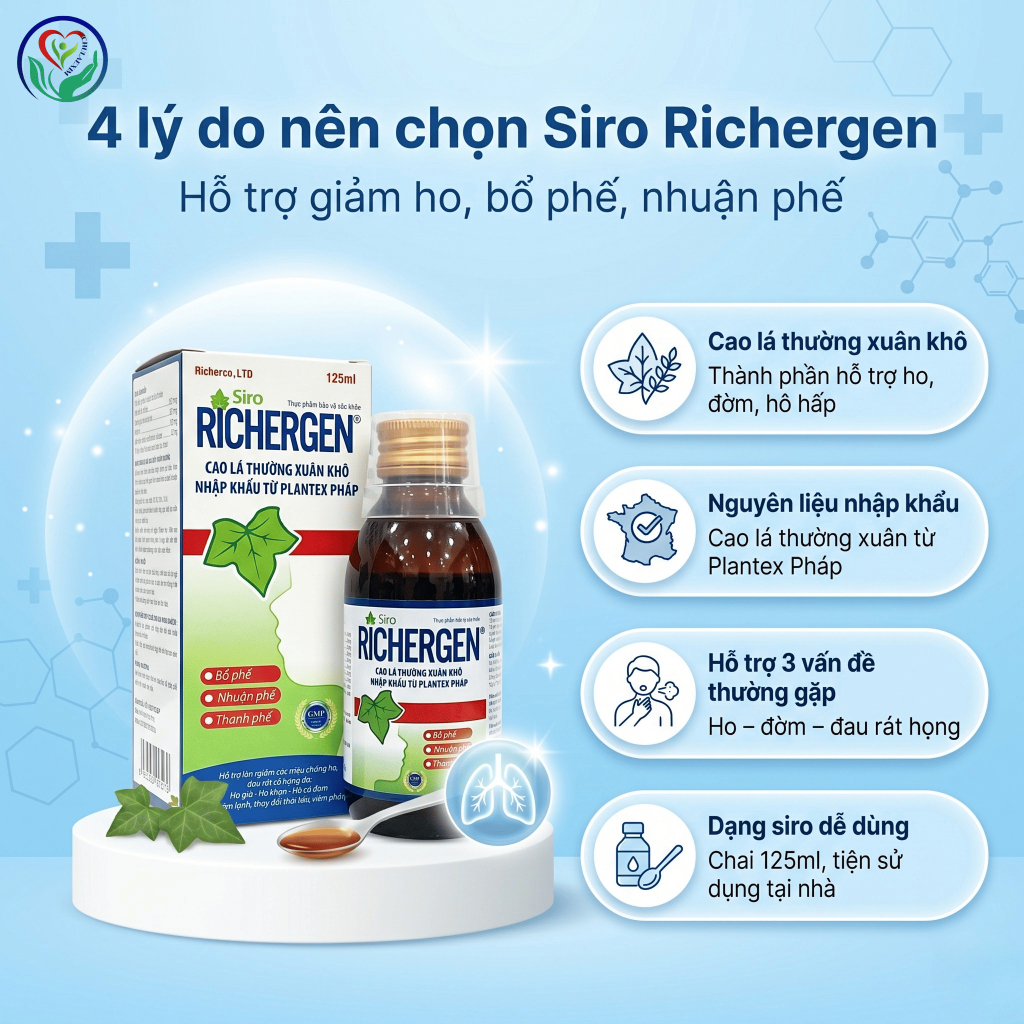 Siro ho Richergen 125ml hỗ trợ giảm ho khan, ho có đờm, bổ phế