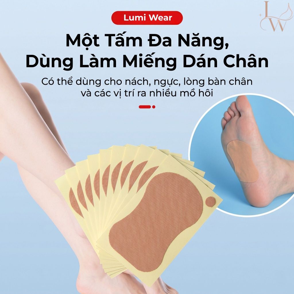 Set 10 miếng dán thấm mồ hôi đa năng, Miếng dán nách, bàn chân, mỏng, thấm hút, khử mùi hiệu quả