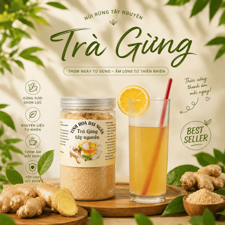 500g Trà Gừng Gió Đường Phèn Thơm ngon - Trà Gừng Núi Rừng Tây Nguyên Cn2
