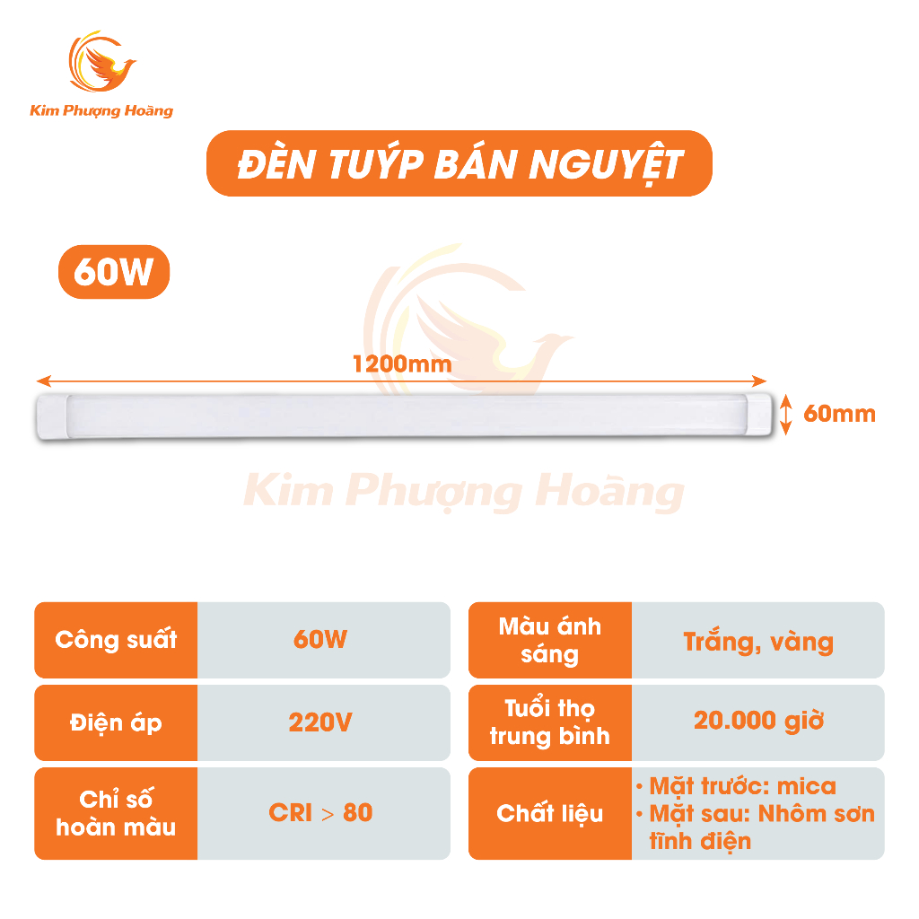 Đèn Tuýp Bán Nguyệt 1M2 40W 60W 100W Hiệu Suất Ánh Sáng Cao Chip LED Cao Cấp Đèn Trần Lắp Tường BH2N