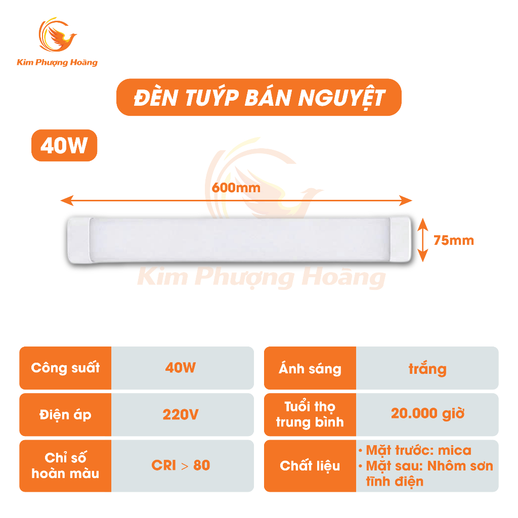 Đèn Tuýp Bán Nguyệt 1M2 40W 60W 100W Hiệu Suất Ánh Sáng Cao Chip LED Cao Cấp Đèn Trần Lắp Tường BH2N
