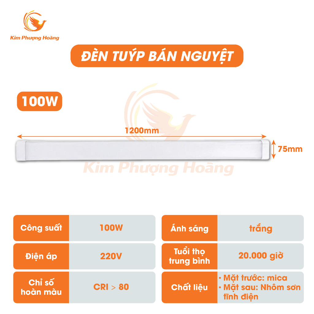 Đèn Tuýp Bán Nguyệt 1M2 40W 60W 100W Hiệu Suất Ánh Sáng Cao Chip LED Cao Cấp Đèn Trần Lắp Tường BH2N