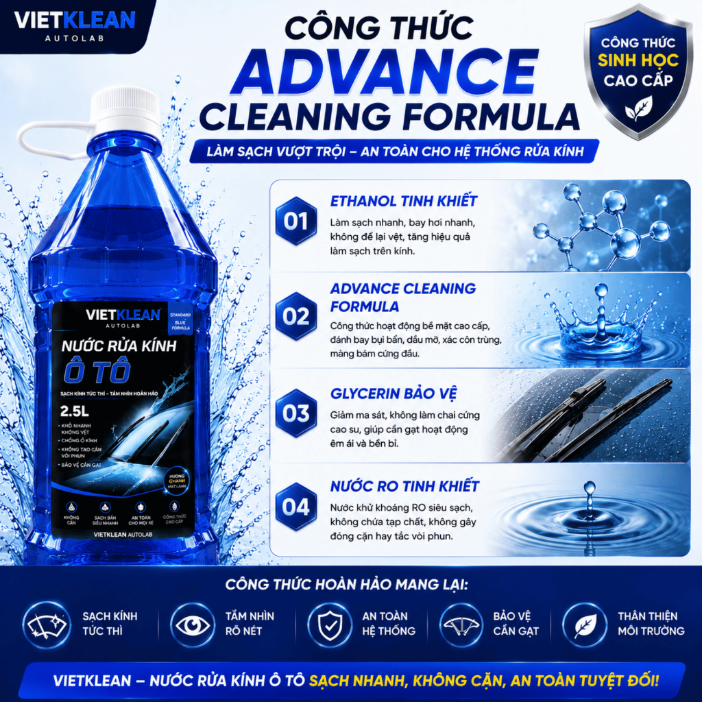 [3 CHAI 2 Lít Rưỡi] Nước Rửa Kính Ô Tô Không Cặn Chính Hãng Vietclean Autolab chuyên dụng chai to 2Lít Rưỡi