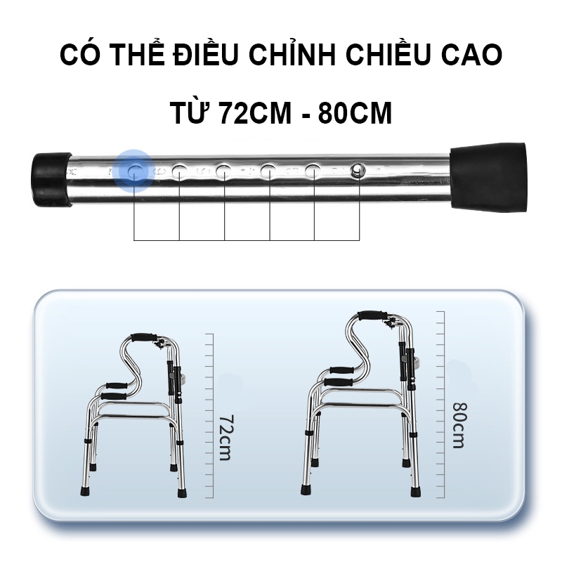 Khung Tập Đi Cho Người Già Có Ghế Ngồi Gấp Gọn - Điều Chỉnh Chiều Cao, Hỗ Trợ Phục Hồi Chức Năng Sau Tai Biến