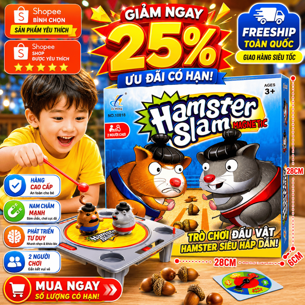 Đồ Chơi Đối Kháng Hamster Slam Nam Châm Cho Bé, Trò Chơi Rèn Phản Xạ, Tương Tác Gia Đình