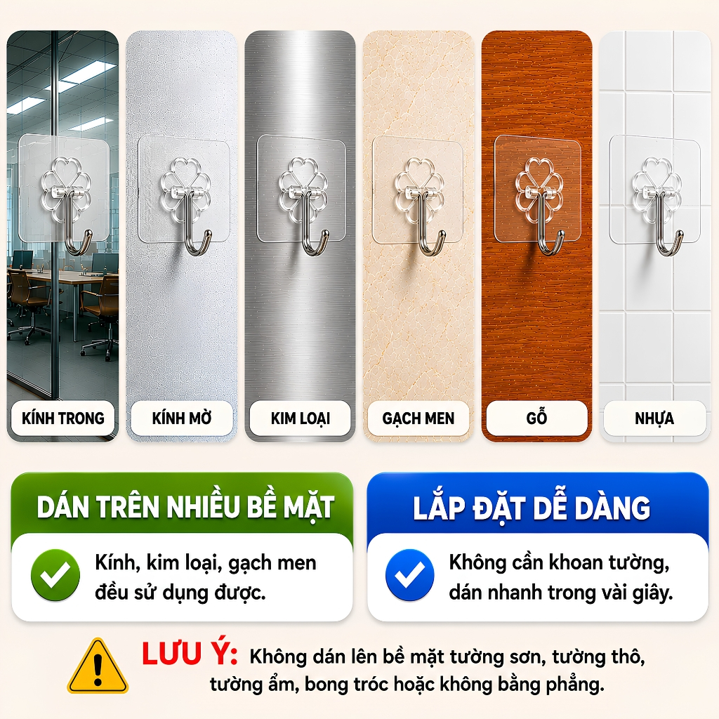 Combo Móc Dán Tường Keo NANO Chịu Lực Tốt Vòm Decor – Keo Siêu Dính, Không Khoan Đục, Chống Nước Dùng Cho Nhà Tắm & Bếp