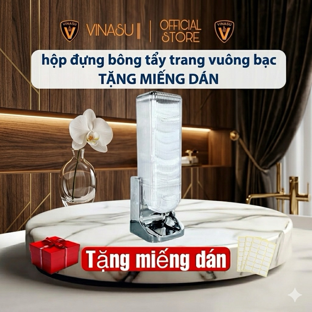 Hộp đựng bông tẩy trang dán tường hình vuông , tặng kèm miếng dán Vns303