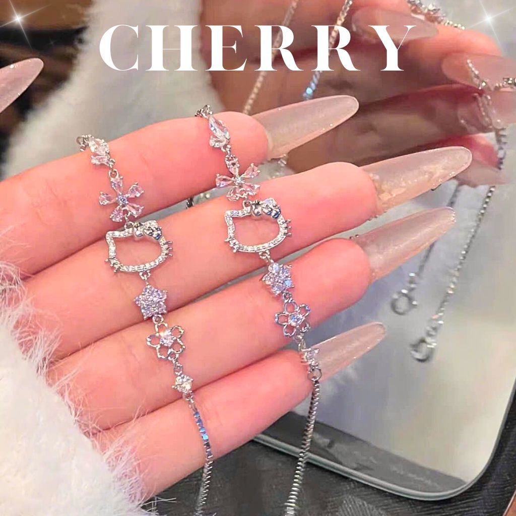 [KHÔNG ĐEN GỈ] Vòng tay titan Hello Kitty nữ đính đá hồng phụ kiện trang sức thời trang CHERRY