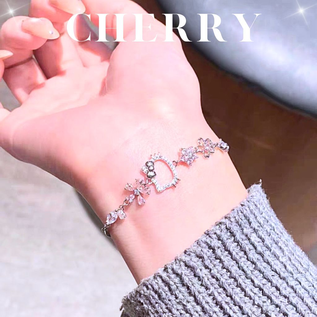 [KHÔNG ĐEN GỈ] Vòng tay titan Hello Kitty nữ đính đá hồng phụ kiện trang sức thời trang CHERRY
