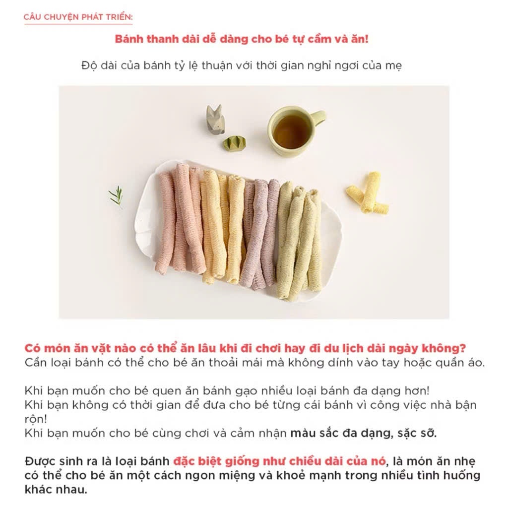Bánh Thanh Dài Gạo Lứt BeBecook Hàn Quốc Cho Bé 7M+ 30g. Bánh Gạo Ăn Dặm Cho Bé Tập Cầm Nắm