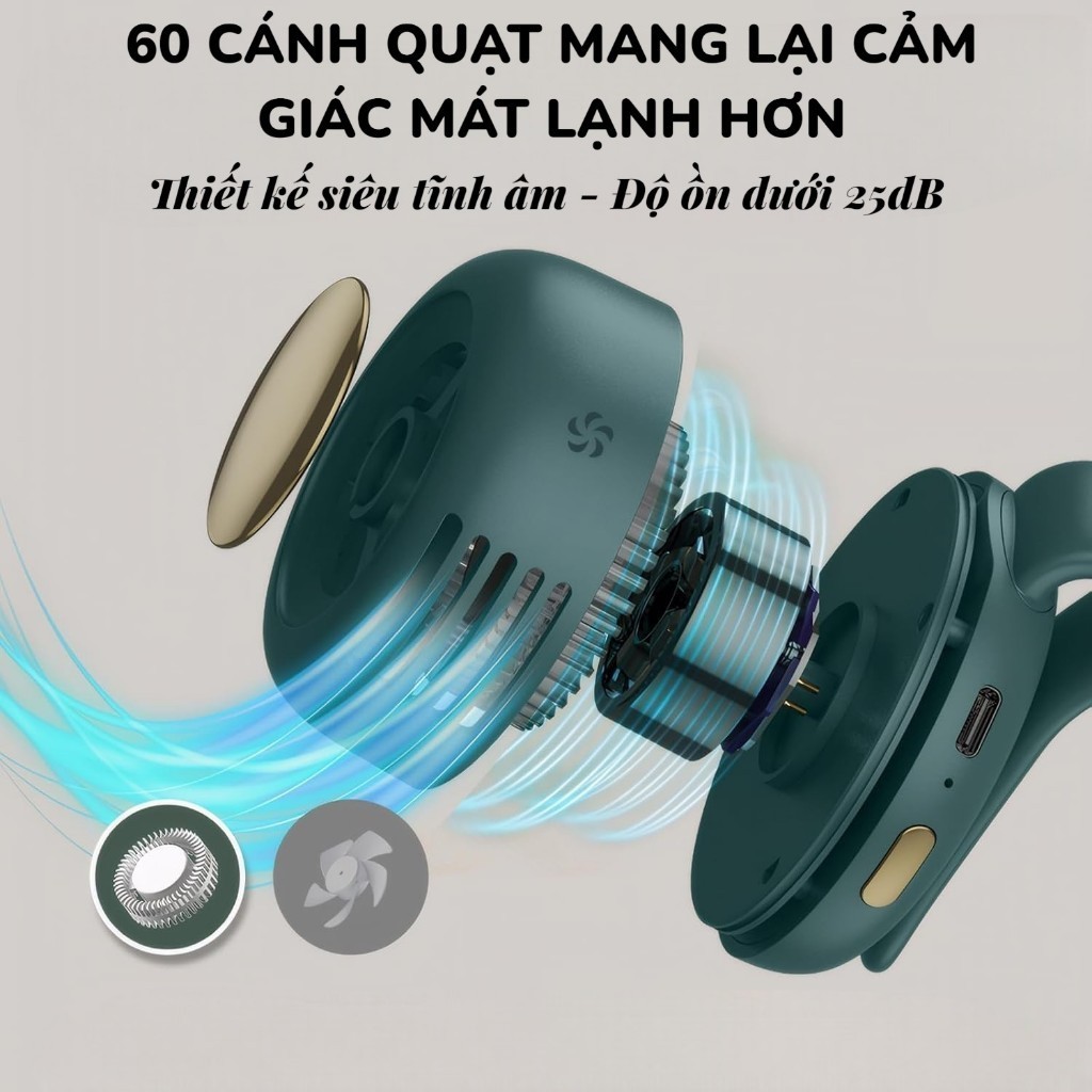 Quạt Mini Kẹp Áo Không Tiếng Ồn ,cực bền pin, Quạt Đeo Eo/Đeo Người Siêu Mạnh, Pin Sạc, 3 Cấp Độ Gió