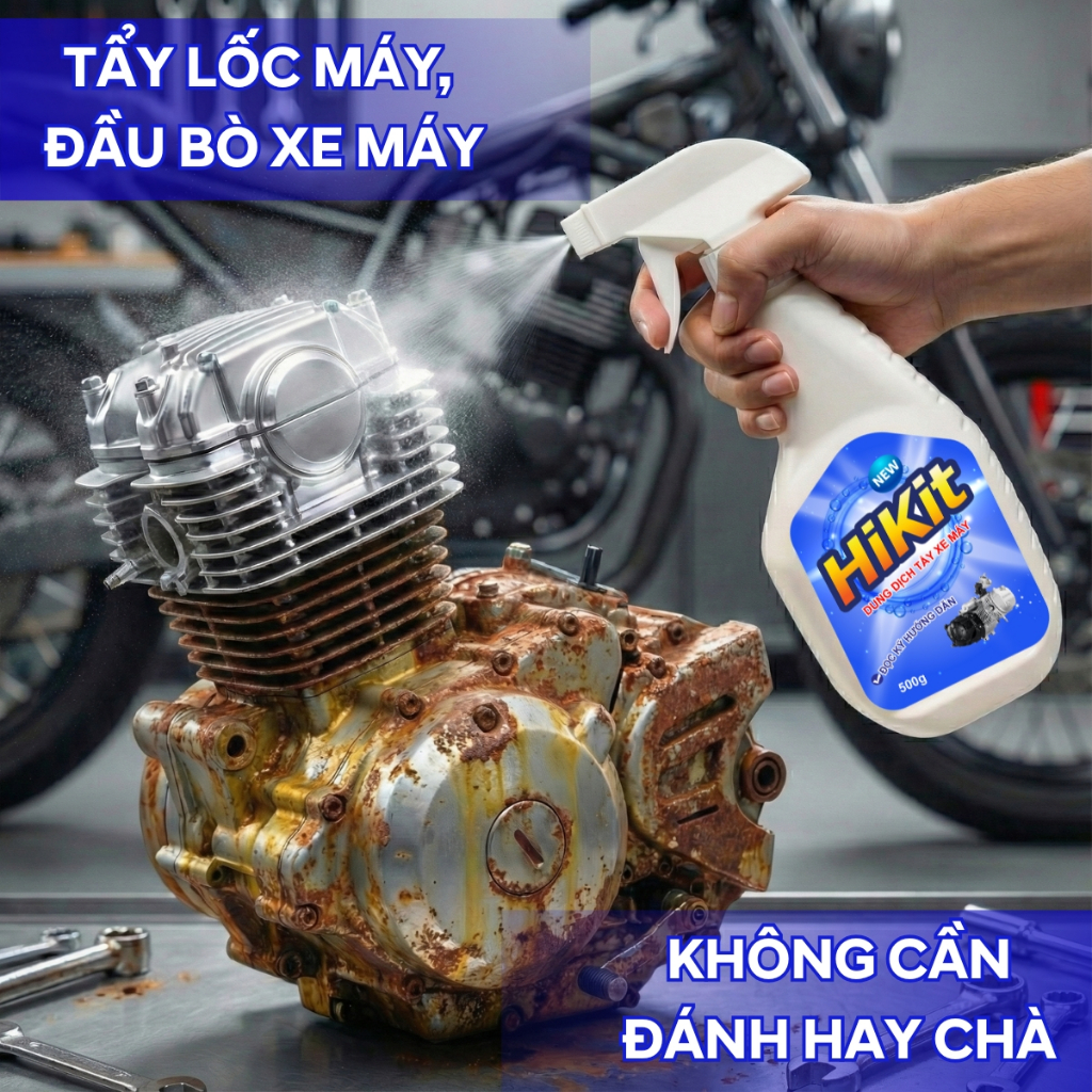 Dung dịch tẩy xe máy, đầu bò, lốc máy, tẩy rỉ sét HiKit 500g