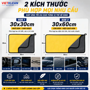 COMBO 10 KHĂN LAU MICROFIBER 2 LỚP CAO CẤP VIETKLEAN AUTOLAB – SIÊU THẤM HÚT, KHÔNG XƠ VẢI, KHÔNG XƯỚC SƠN XE