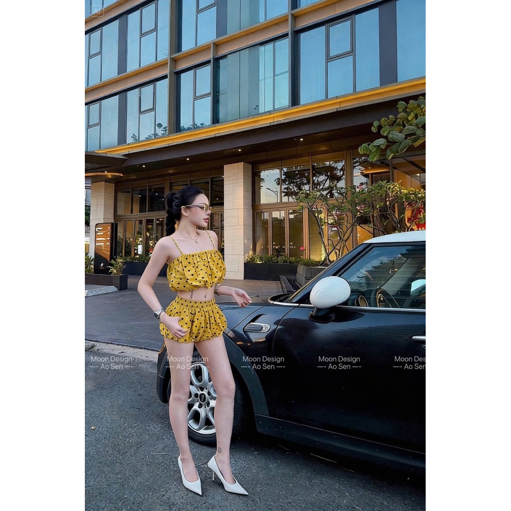 set sz SM chấm bi vàng be