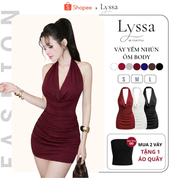 ( Mua 2 hời hơn ) Váy Yếm Nhún Ôm Body Cổ Đổ Tôn Dáng Chất Cotton Mềm Mịn, váy đi dự tiệc đám cưới,đầm dự tiệc -100