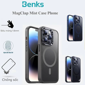 Ốp Lưng Nhám iPhone 15 Pro Max 16 Pro BENKS Magclap Mist 1.6mm Viền Màu Chống Sốc Hỗ Trợ Sạc Từ Tính
