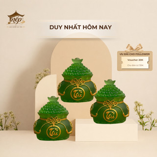Bộ 3 Hũ Muối Gạo Tài Lộc Chiêu Tài May Mắn Cao 8cm Màu Xanh Lá