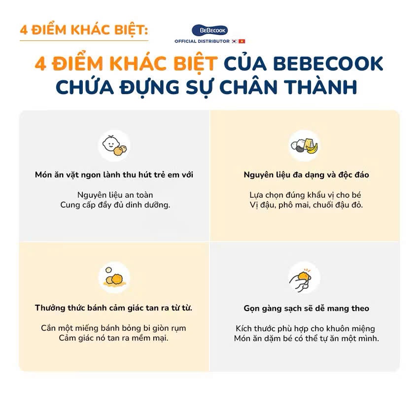 Bánh Ăn Dặm Bỏng Bi BeBecook Hàn Quốc Cho Bé 12M+. Snack Hữu Cơ Giòn Xốp 25g