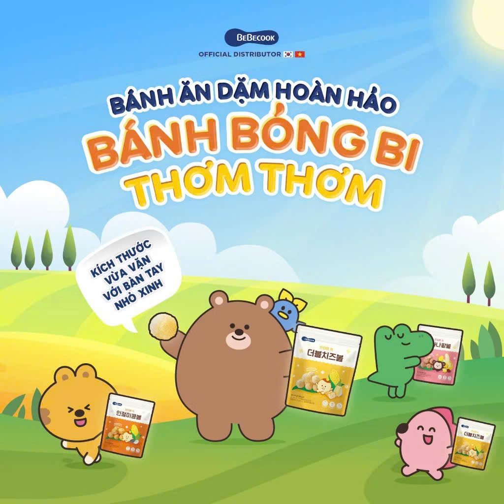 Bánh Ăn Dặm Bỏng Bi BeBecook Hàn Quốc Cho Bé 12M+. Snack Hữu Cơ Giòn Xốp 25g
