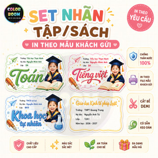 SET NHÃN TẬP/SÁCH IN THEO YÊU CẦU - Sticker Nhãn Vở Cute Kawaii - In Theo File Khách Gửi - Chống Nước - Cắt Bế Demi