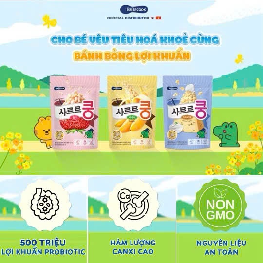 Bánh Ăn Dặm Bỏng Ngô Bổ Sung Lợi Khuẩn BeBecook Hàn Quốc Cho Bé 7M+. Snack Probiotic Dễ Tan 23g
