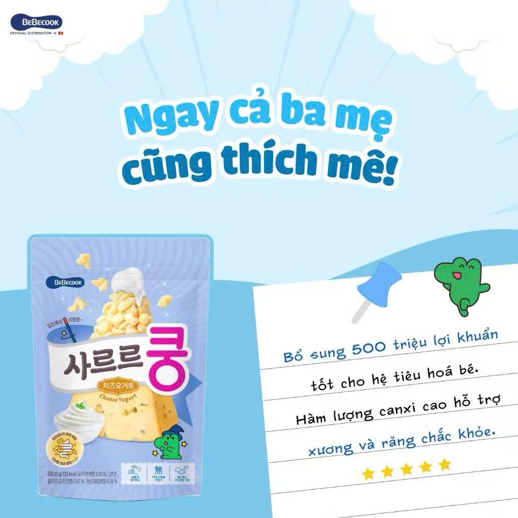 Bánh Ăn Dặm Bỏng Ngô Bổ Sung Lợi Khuẩn BeBecook Hàn Quốc Cho Bé 7M+. Snack Probiotic Dễ Tan 23g