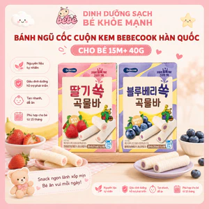 Bánh Cuộn Ngũ Cốc BeBecook Hàn Quốc Cho Bé 15M+. Snack Thanh Cuộn Nhân Kem 40g
