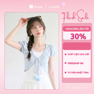 Set Áo Thun Nữ 2 Lớp Tay Phồng Buộc Dây Xếp Ly Croptop Ôm Dáng Tiểu Thư Hàn Quốc Mùa Hè